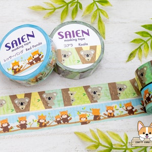 1 rol | 15 mm | Kamiiso SAIEN | Washi-tape met dieren | Koala - rode panda