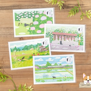 1 foglio / Attivo x Toshinori Mori / Cartoline estive TABINEKO / Riparo dalla pioggia - Jizo Hall sotto la pioggia - Luce estiva - Brezza estiva