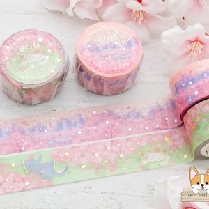 1 rol | 20 mm | Achtergrondmuziek | SPRING LIMITED Japanse kersenbloesem folie washitape | Sakura Blooming Town: zonnebaden