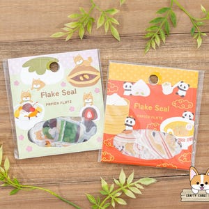 54 pc | Papel Platz | Adesivos Washi de corte de alimentos para animais | Shiba Inu e doces japoneses - Panda e comida chinesa