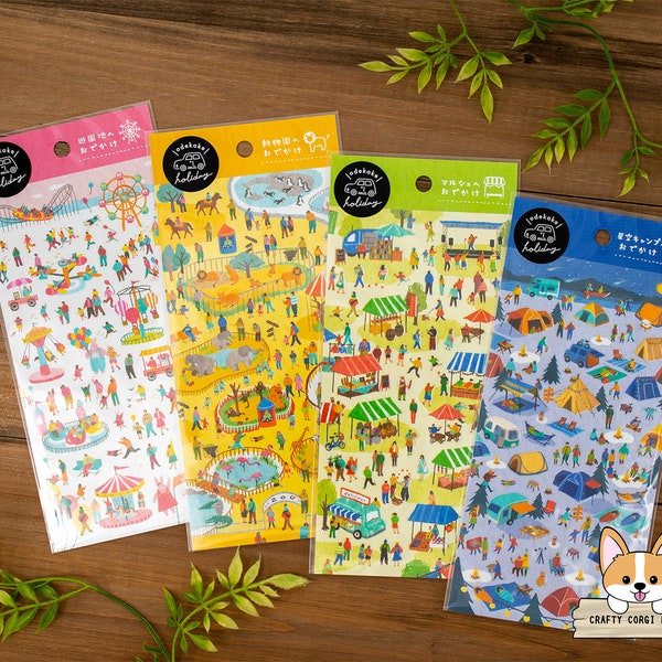 1 or 2 pc set | Mind Wave | Outdoor ODEKAKE (Outing) HOLIDAY Transparent Stickers | Amusement Park - Zoo - Marche (Fair) - Camping