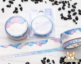 1 or 2 pc set | 5mm or 15mm | BGM | Universe Silver Foil Washi Tape | Galaxy - Cloudy Star