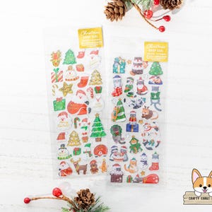 1 hoja / Activo / NAVIDAD Gota de Oro con Purpurina Pegatinas de Resina 3D / Papá Noel - Gato