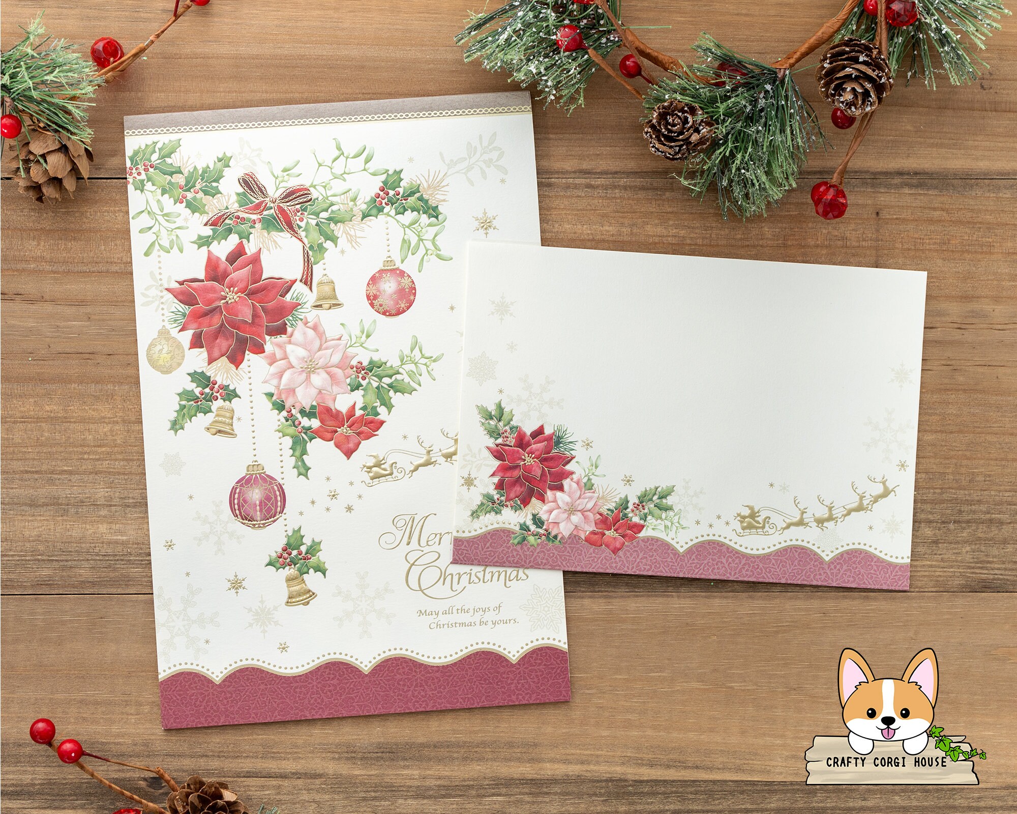 virgin Atlantic A330 2023年クリスマス限定 台紙封筒付き 10枚、封筒4枚 | NB | クリスマスレター 和紙エンボス加工 金箔罫