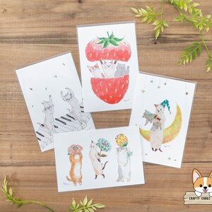1 feuille | Active x Tocoro Comugi | Cartes postales de chat | Musique - Fraise - Etoile - Fleur