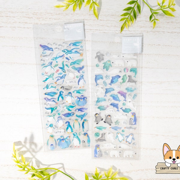 1 or 2 pc set | Active | Summer Drop Gold Foil with Glitter 3D Resin Stickers | Penguin - Animal