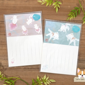 5 feuilles | Impression d'art Japon | Cartes postales japonaises de poisson rouge d'été | Rose - Bleu