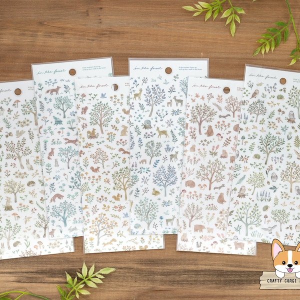 1 or 2 pc set | Mind Wave | Animals IN THE FOREST Tracing Paper Stickers | Rabbit - Fox - Squirrel - Deer - Bear - Owl