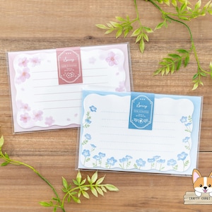 6 hojas 3 sobres / NB / Set de minicartas troqueladas de primavera / Sakura (flor de cerezo) - Nemophila
