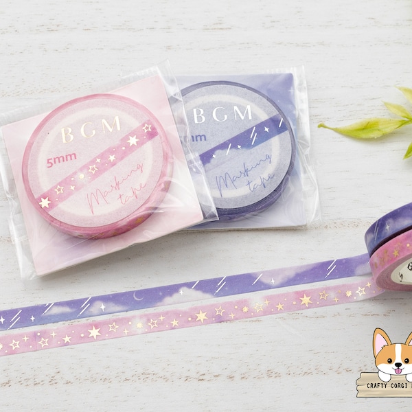 1 or 2 pc set | 5mm | BGM | Night Sky Foil Slim Washi Tape | Milky Way - Pink Star Dust