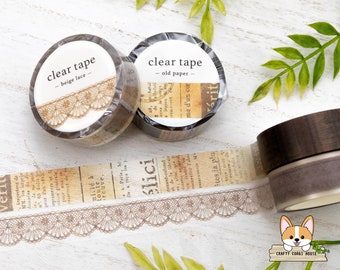 1 roll | 15mm | Mind Wave | Clear Matte PET Tape | Old Paper - Beige Lace