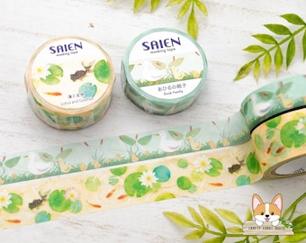 1 rollo / 15 mm o 20 mm / Kamiiso SAIEN / Cinta Washi Nature / Familia de patos - Loto y pez dorado