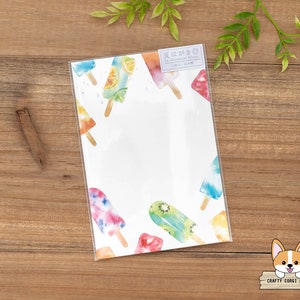 3 feuilles | Active x Chikako Mitsui | Cartes postales d'été en feuille d'argent de style Aquarelle | Sucette glacée