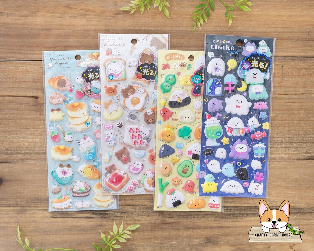 1 Sheet | Q-lia | SPECIAL MOCHIRI Glow in the Dark Puffy Stickers W ...