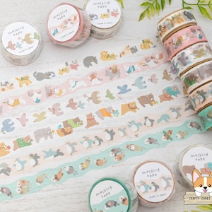 1 rotolo / 18 mm / Mind Wave / Nastro washi fustellato HOKKORI Animal Series / Gatto - Coniglio - Uccello - Orso - Pinguino - Lontra di mare
