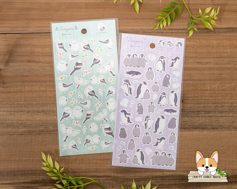 1 or 2 pc set NB SAEZURI Bird Stickers Parakeet & Cockatiel Lovebird Java Sparrow Mountain Bluebird Shima Enaga Penguin ShimaEnaga + Penguin