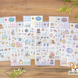 1 hoja / Mind Wave / DOUDOU Pegatinas de papel dorado con animales de peluche / Perro - Conejo - Gato - Gato negro - Oso - Oso de ensueño