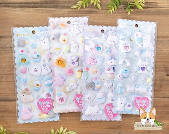 1 sheet | CRUX | MOCHIMOCHI MARSHMALLOW Puffy Stickers with Faux Gemstones | Obakenu Sweets - Obakenu Cafe - Meow Meow Cake - Funicorn