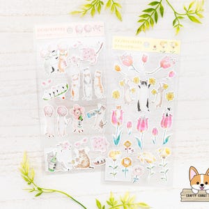 1 Bogen | Aktiv x Tocoro Comugi | Skurrile Katzen Frühlings Papier Aufkleber | Sakura - Frühlingsblumen