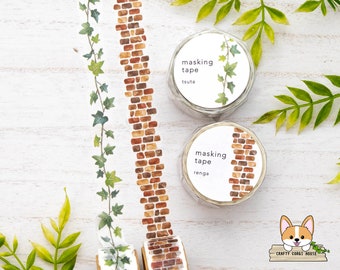 1 or 2 pc set | 18mm | Mind Wave | Die Cut Washi Tape | Tsuta (Ivy) - Renga (Brick)