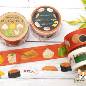 1 roll | 20mm | Papier Platz | Asian Food Washi Tape ROLL | Sushi (Japanese Food) - Dim Sum (Chinese Food)