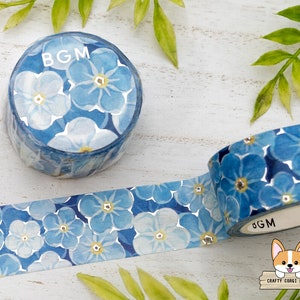 1 pc set | 20mm | BGM | Floral Gold Foil Washi Tape | Sea of Blue Flowers
