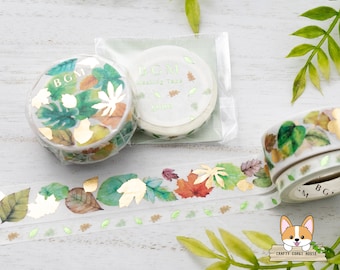 1 or 2 pc set | 5mm or 15mm | BGM | Leaves Foil Washi Tape | Leaf - Deciduous Leaf