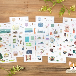 1 vel | Kamiiso SAIEN x Tamura Miki | Washi Art-stickers in Chigiri-e-stijl | Marche - Garden Time - Raam - Akari - Salon - Japan