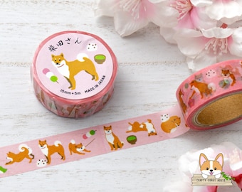 1 pc set | 15mm | Active | "Shibata-san" Dog Washi Tape | Shiba Inu and Japanese Sweets (Wagashi)