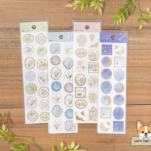 1 vel | NB | LUERE DORÉE goudfolie parel papieren stickers | Pétale (bloemblaadje) - Muguet (lelietje-van-dalen) - Ville (stad) - Etoile (ster)