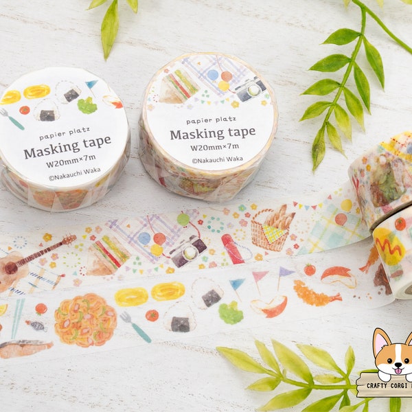 1ロール | 20mm | Papier Platz x Nakauchi Waka | 食品用金箔和紙テープ | ピクニック - 弁当