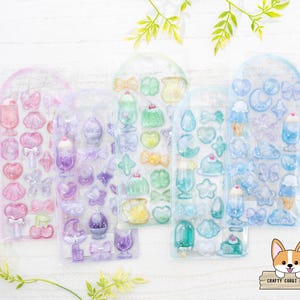 1 Bogen | Q-lia | CLEAR GEM Holographische Folie Glitter Flüssigkeit gefüllt transparente Kapsel Aufkleber | Pink - Lila - Lime Grün - Mint - Blau