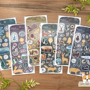 1 feuille | Vague mentale | Stickers Washi METSÄ en feuille d'or mat | Oiseau - Lapin - Renard - Ours - Écureuil - Cerf
