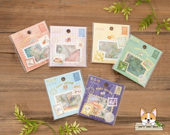 45 szt. | BGM | URZĄD POCZTOWY Znaczki pocztowe Folia wycinana Naklejki washi | Styl życia - Deser - Ogród - Krajobraz - Zwierzę - Kwiat