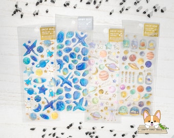 1 sheet | Active | SUMMER Drop Gold Foil with Glitter 3D Resin Stickers | Space Travel - Constellation - Universe - Celestial Body