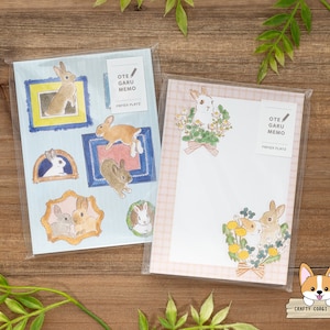 50 Blatt | Papier Platz x Schinako Moriyama | Hase OTEGARU Mini Notizblöcke | Hase und Bilderrahmen - Hase & Wildblumen