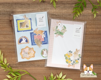 50 sheets | Papier Platz x Schinako Moriyama | Bunny OTEGARU Mini Memo Pads | Rabbit and Picture Frames - Rabbit & Wildflowers