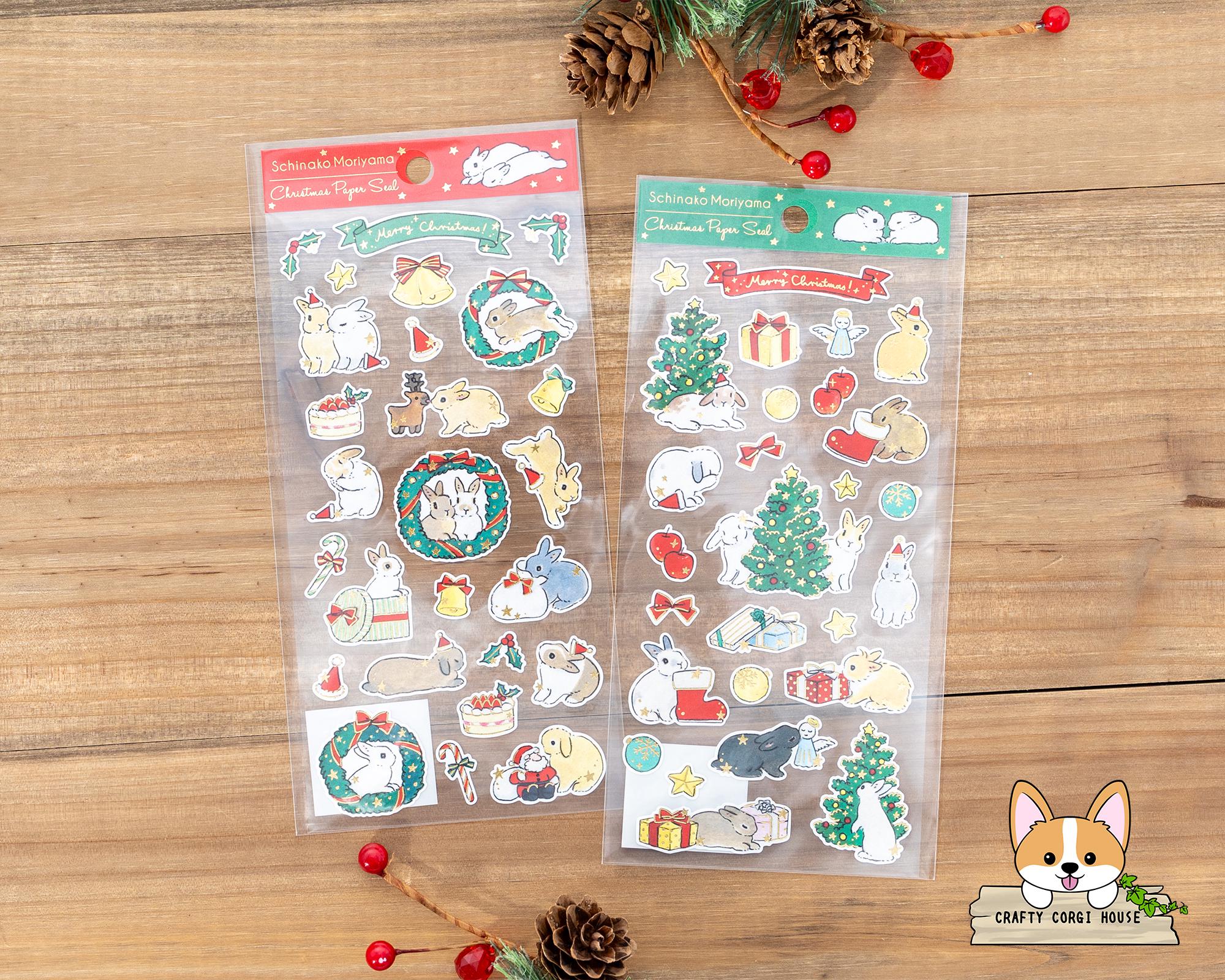 1 sheet | Active x Schinako Moriyama | CHRISTMAS Rabbit Paper Stickers | Wreath - Christmas Tree