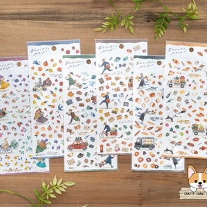 1 vel | Mindwave | Dierenstickers AWATENBO | Bloem konijn - fruit kat - reisvos - brief hert - hondenbrood - berenrestaurant