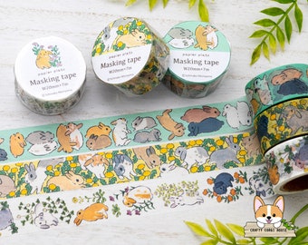 1 or 3 pc set | 20mm | Papier Platz x Schinako Moriyama | Bunny Washi Tape | Resting Rabbit - Rabbit & Dandelion - Rabbit and Flower