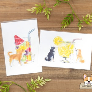 1 sheet | Active x Natsuka Murata | Shiba Inu & Delicious Summer Drinks Postcards | Fruit Juice - Lemonade