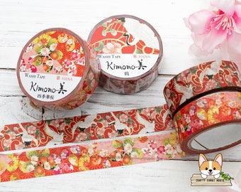 1 or 2 pc set | 15mm | Kamiiso KIMONO | HANA Series Gold Foil Yuzen Washi Tape | Crane - Four Seasons Sakura