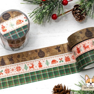 3 rotoli / 15 mm / Kamiiso SAIEN / Nastro Washi natalizio / Natale vintage - Maglione natalizio nordico - Plaid scozzese verde