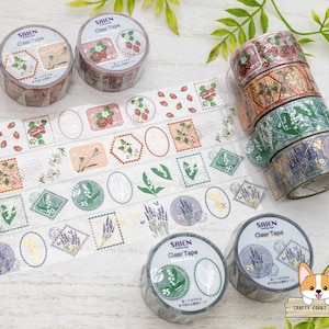 1 rouleau | 20 mm | Kamiiso Saien | STAMP STORY Ruban adhésif PET transparent en aluminium | Fraise - Fleur sauvage - Vallée du lys - Lavande
