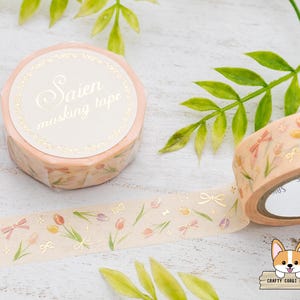 1 rol | 15 mm | Kamiiso SAIEN | ROL washitape lente goudfolie | Tulpen