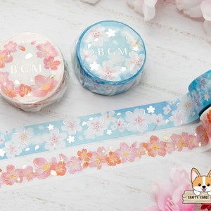 1 or 2 pc set | 15mm | BGM | Japanese Cherry Blossom Foil Washi Tape | Pink Sakura - White Sakura