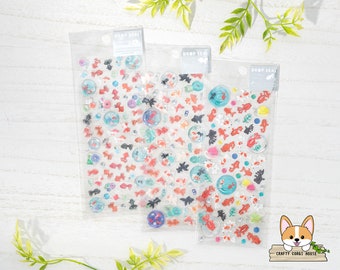 1 sheet | Active | SUMMER Drop Gold Foil with Glitter 3D Resin Stickers | Goldfish