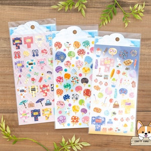 1 folha | Mind Wave | Adesivos Washi SELEÇÃO DE VERÃO | Uchiwa (Leque Japonês) - Yukata (Quimono de Verão) - Matsuri (Festival)