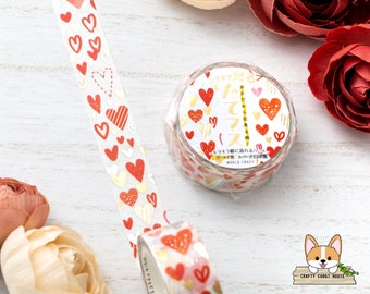 1 pc set | 15mm | World Craft | KIRAKIRA TATEMASU Vertical Foil Washi Tape | Hearts