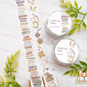 1 roll | 18mm | Mind Wave | Die Cut Washi Tape | Book Brown - Tsukue (Desk)